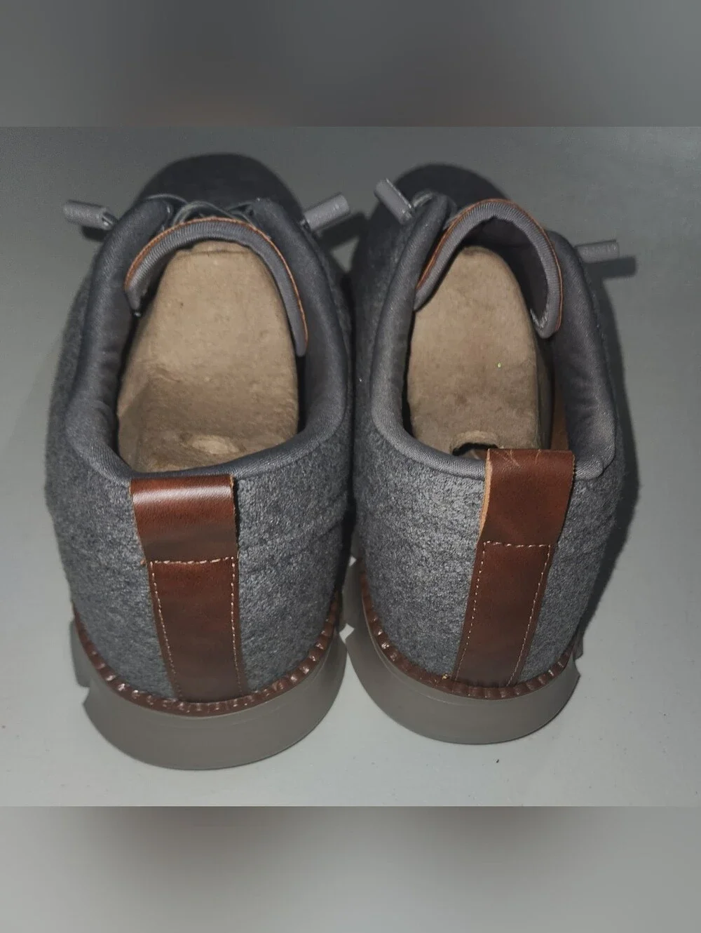 Men's Gray Wool-Blend Casual Shoes with Brown Trim Size 12 US / EU 46